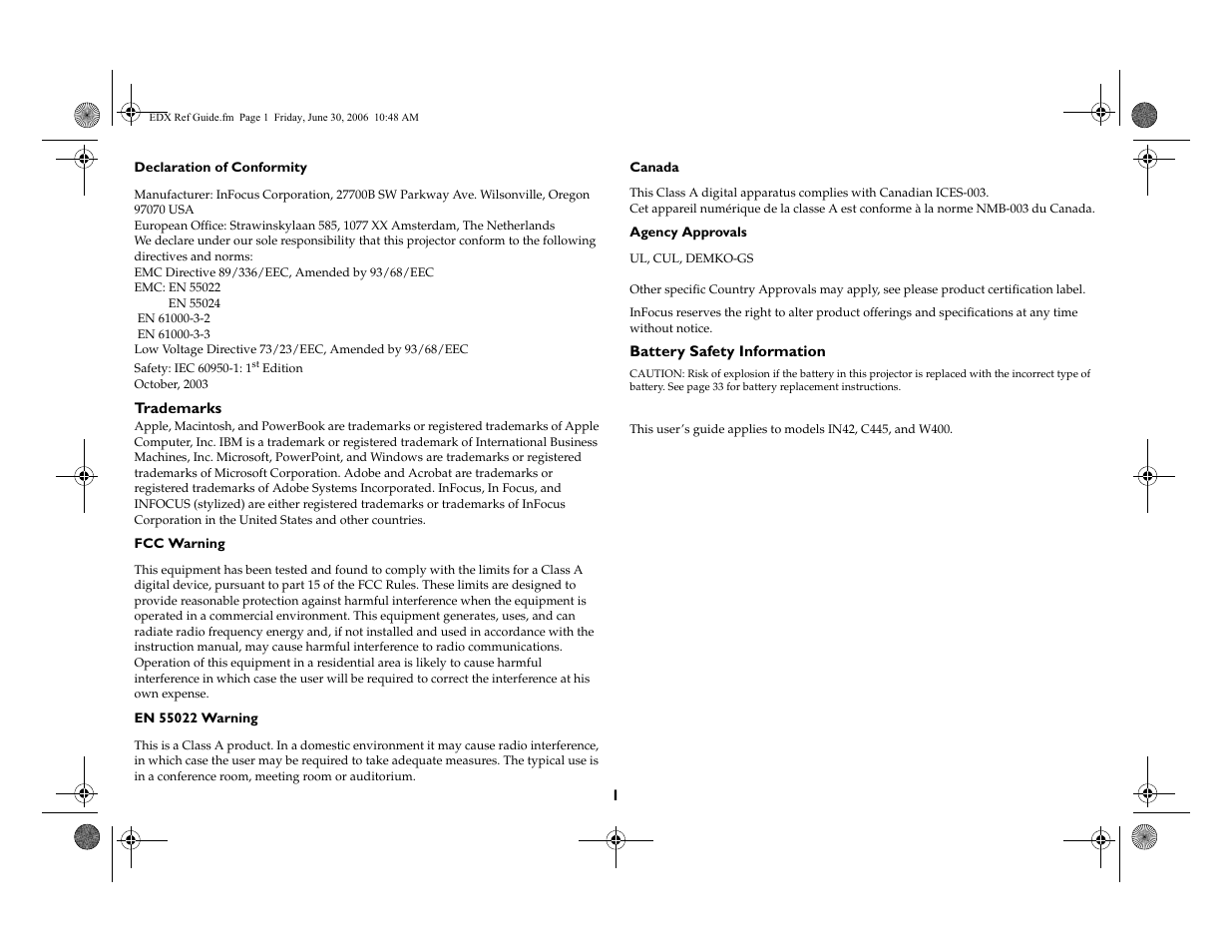 InFocus IN42ff User Manual | Page 2 / 49