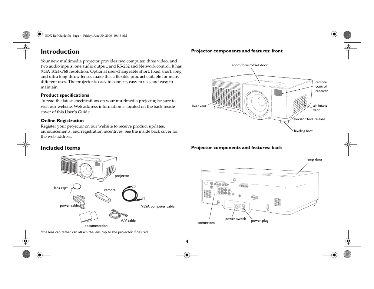 Introduction, Included items | InFocus IN42ff User Manual | Page 5 / 49