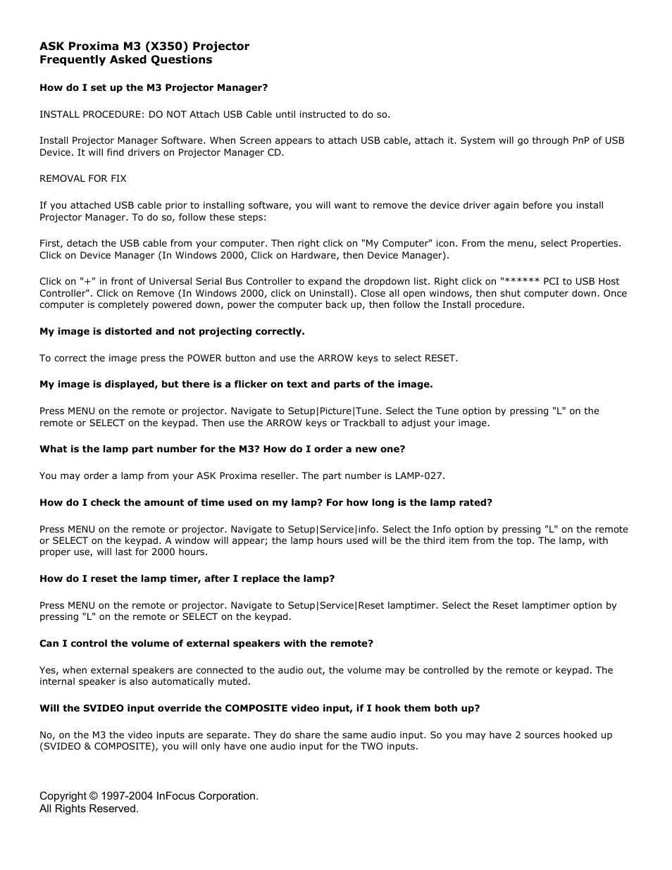 InFocus ASK PROXIMA M3 X350 User Manual | 2 pages