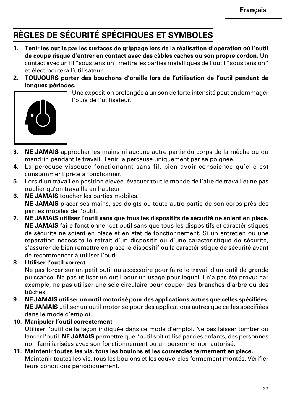 Règles de sécurité spécifiques et symboles | InFocus DS 14DVF User Manual | Page 27 / 68