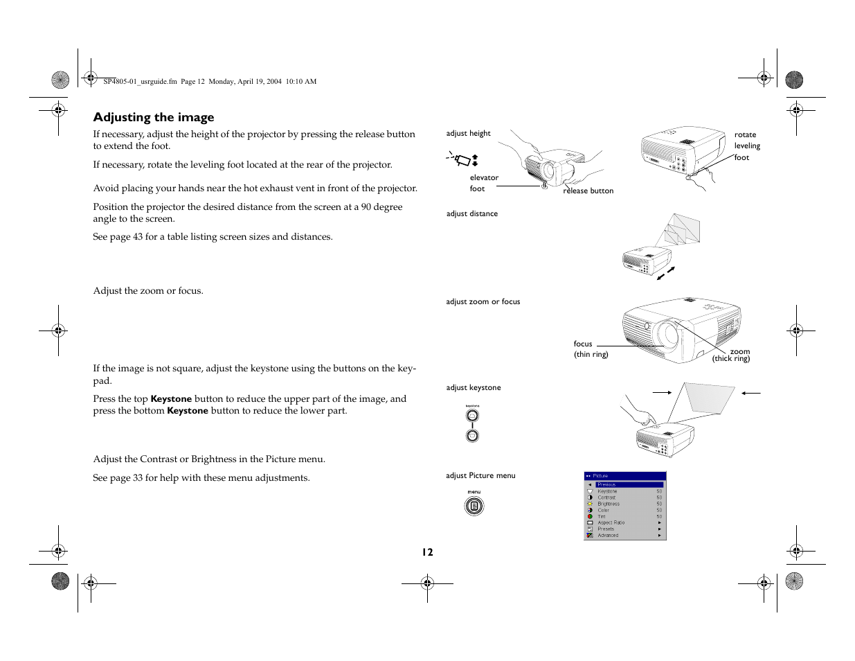 Adjusting the image | InFocus 4805 User Manual | Page 13 / 50