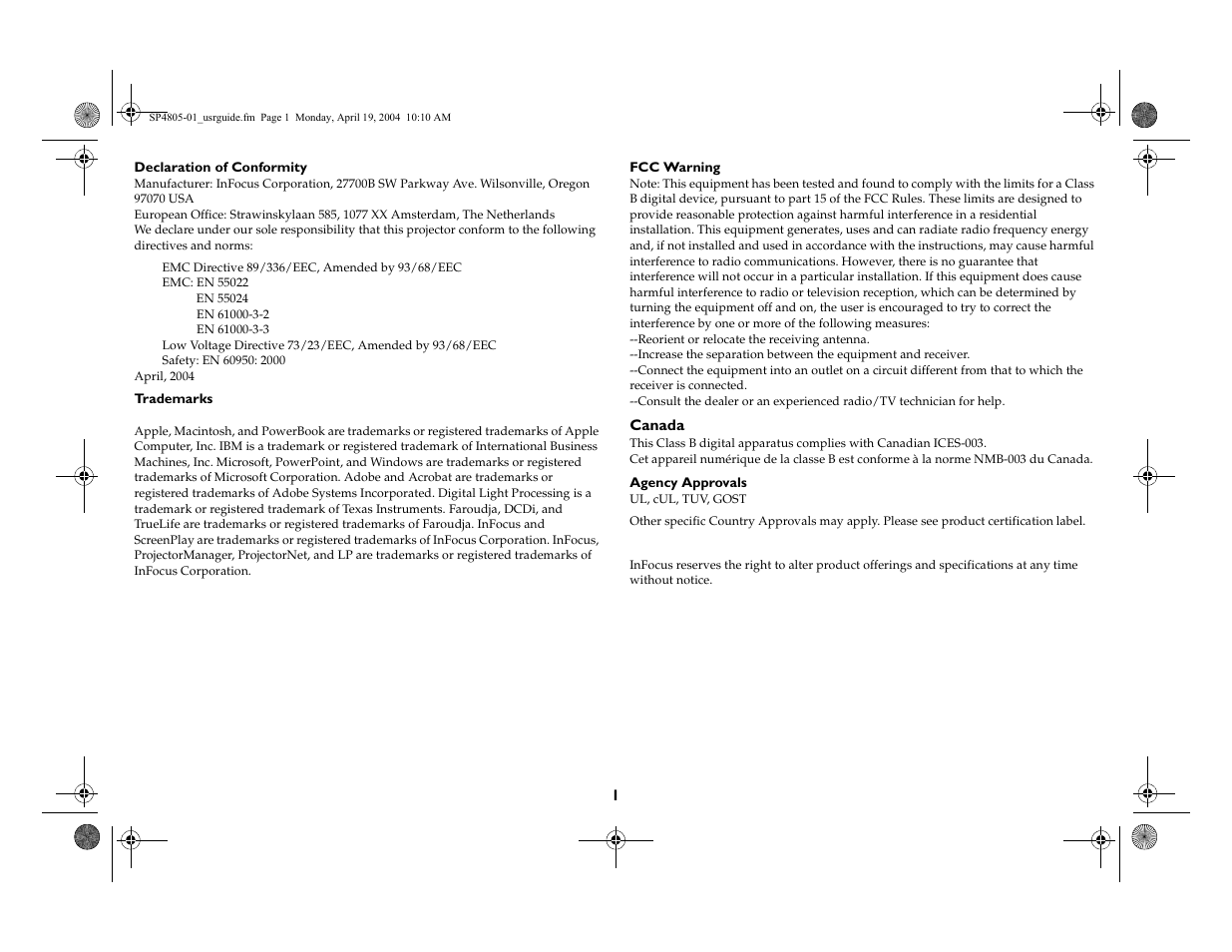 InFocus 4805 User Manual | Page 2 / 50
