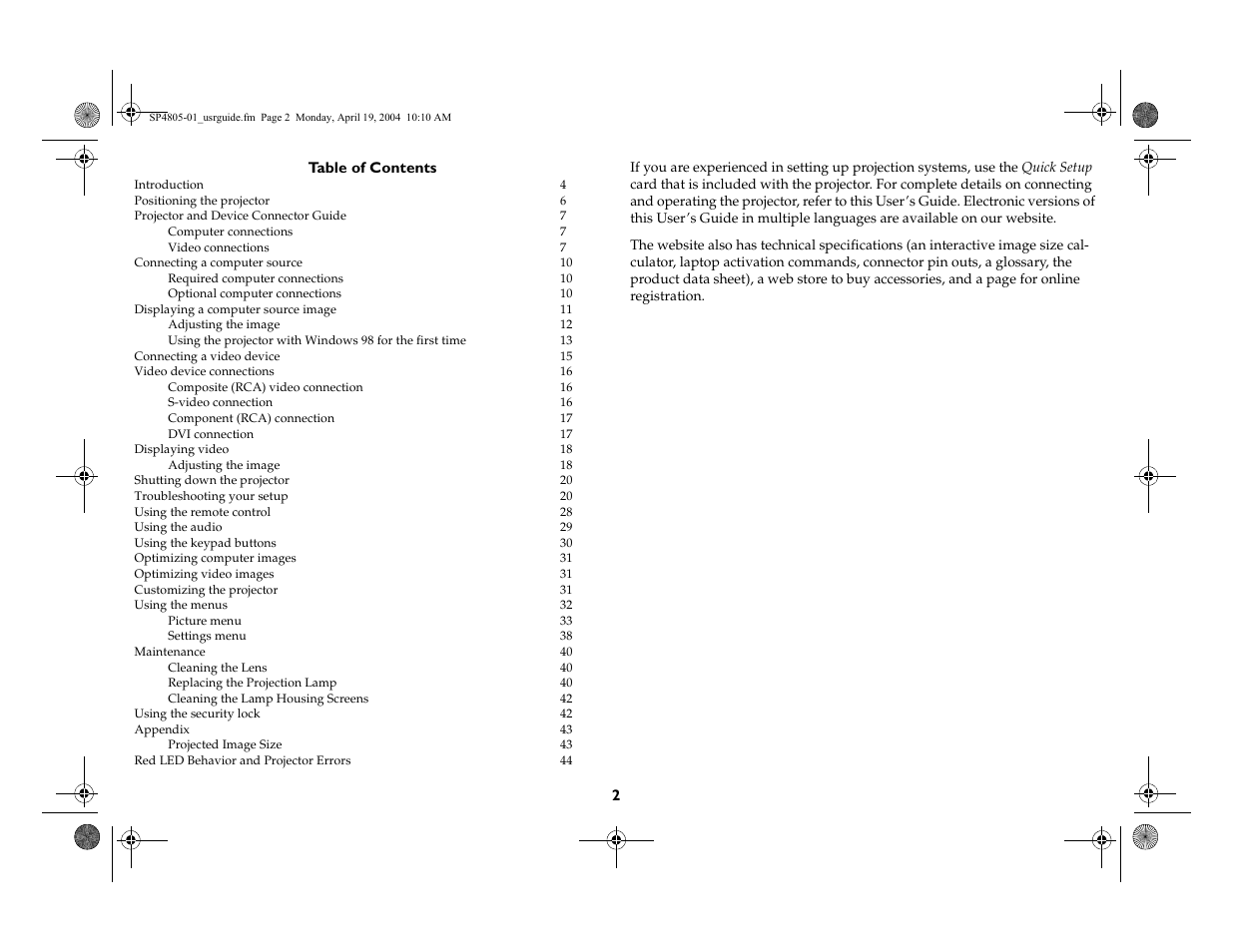 InFocus 4805 User Manual | Page 3 / 50