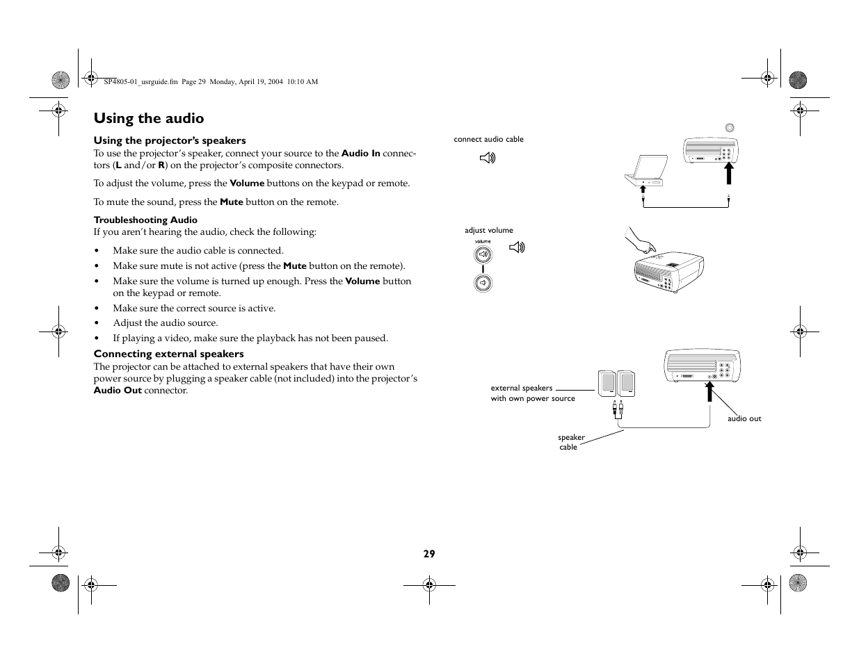 Using the audio | InFocus 4805 User Manual | Page 30 / 50