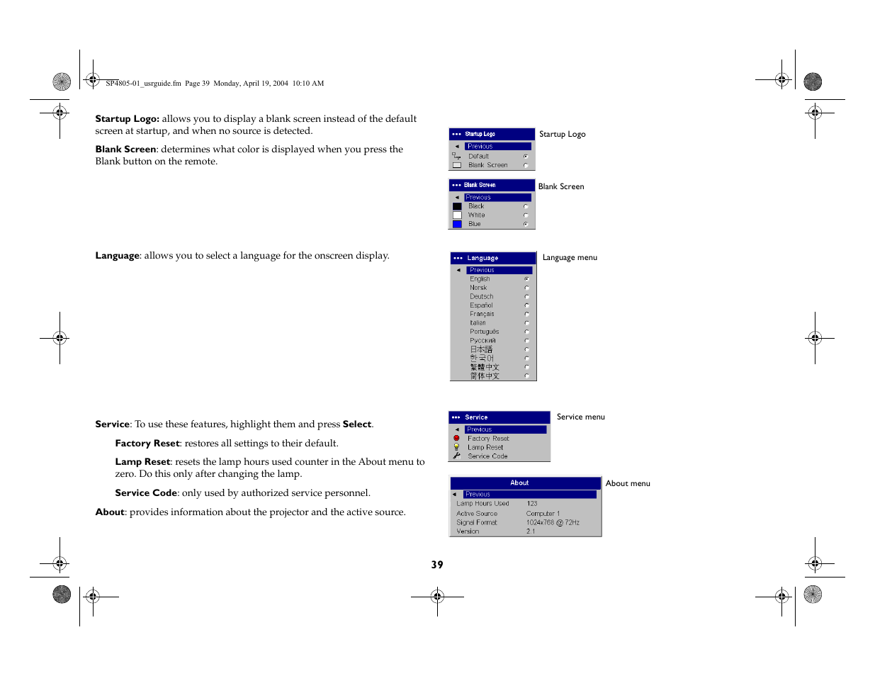 InFocus 4805 User Manual | Page 40 / 50