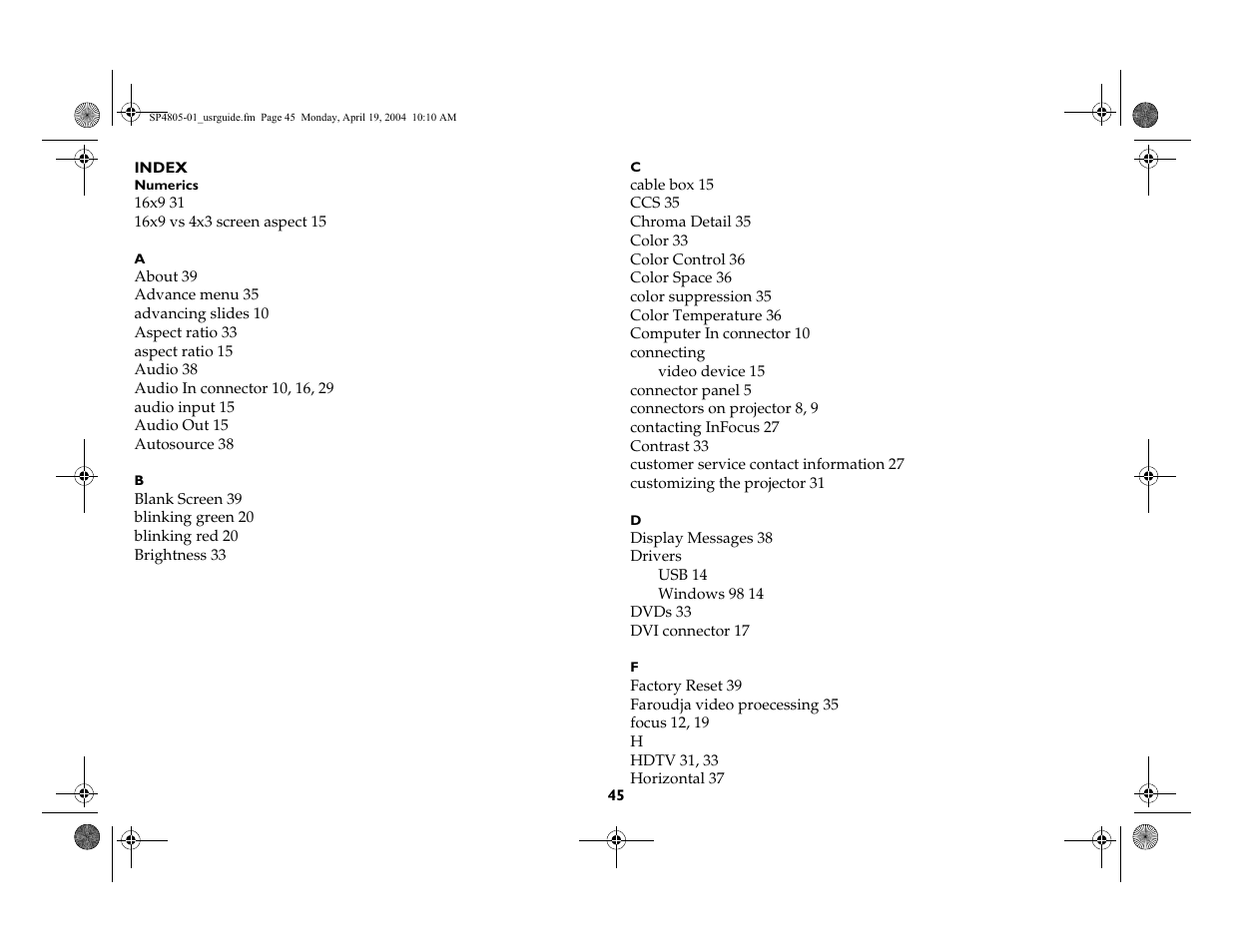 InFocus 4805 User Manual | Page 46 / 50