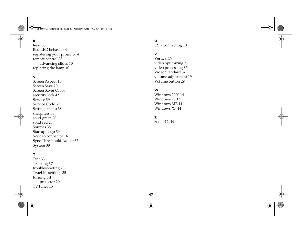 InFocus 4805 User Manual | Page 48 / 50