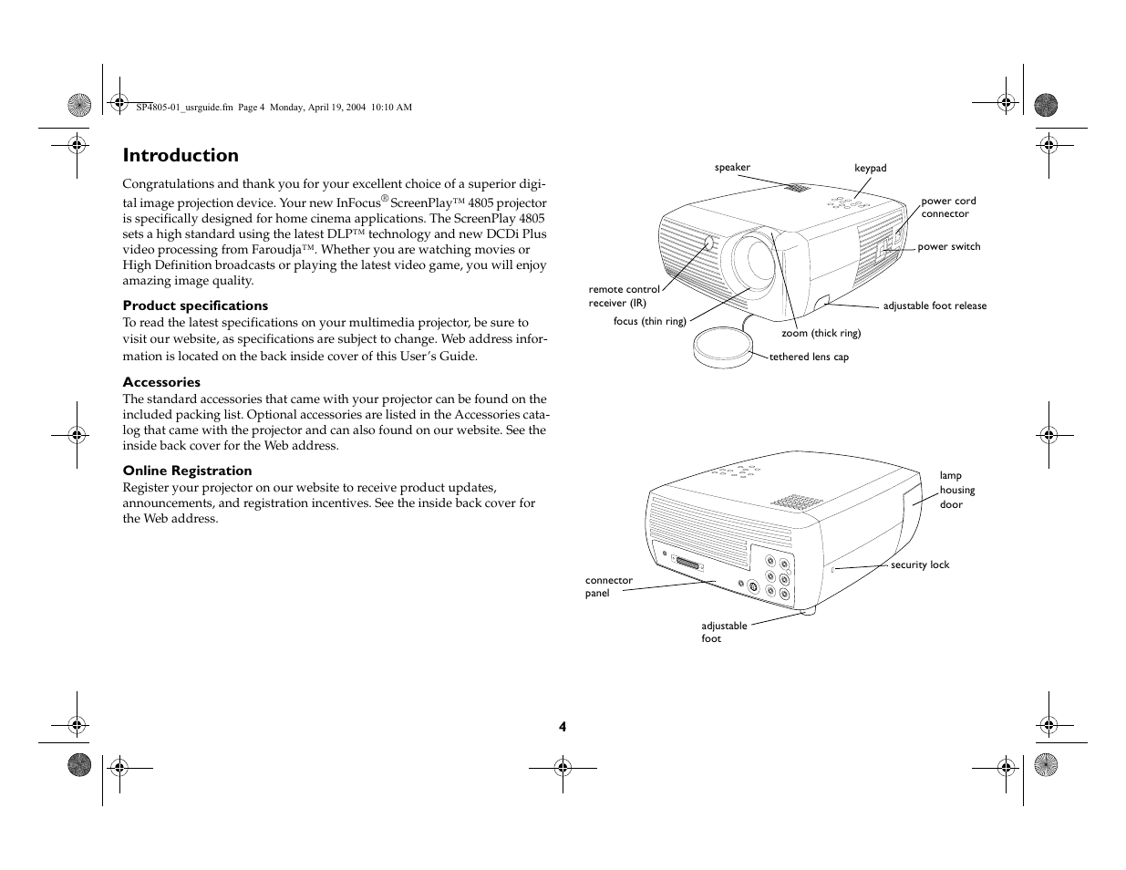 Introduction, Introduction 4 | InFocus 4805 User Manual | Page 5 / 50