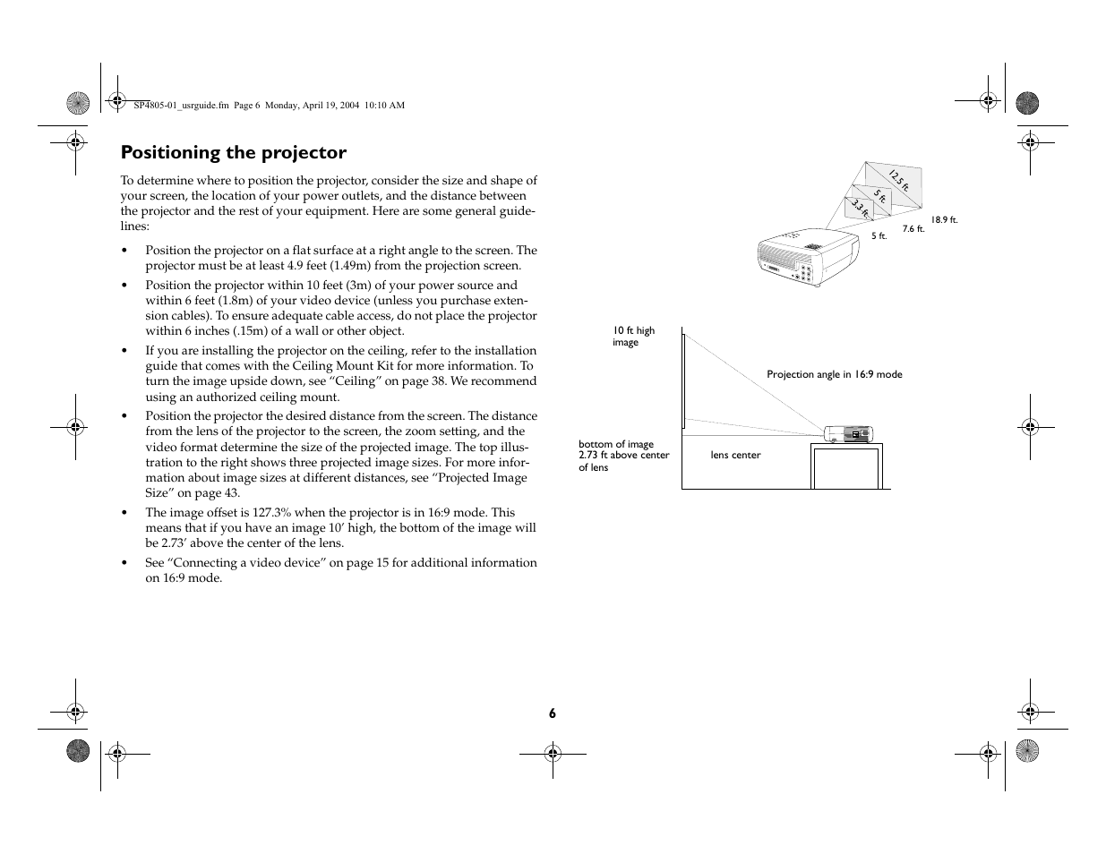 Positioning the projector | InFocus 4805 User Manual | Page 7 / 50