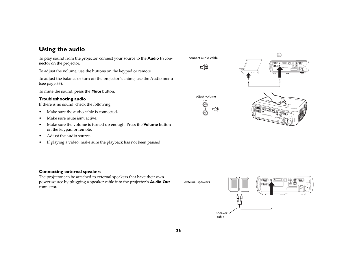 Using the audio | InFocus C160 User Manual | Page 28 / 52