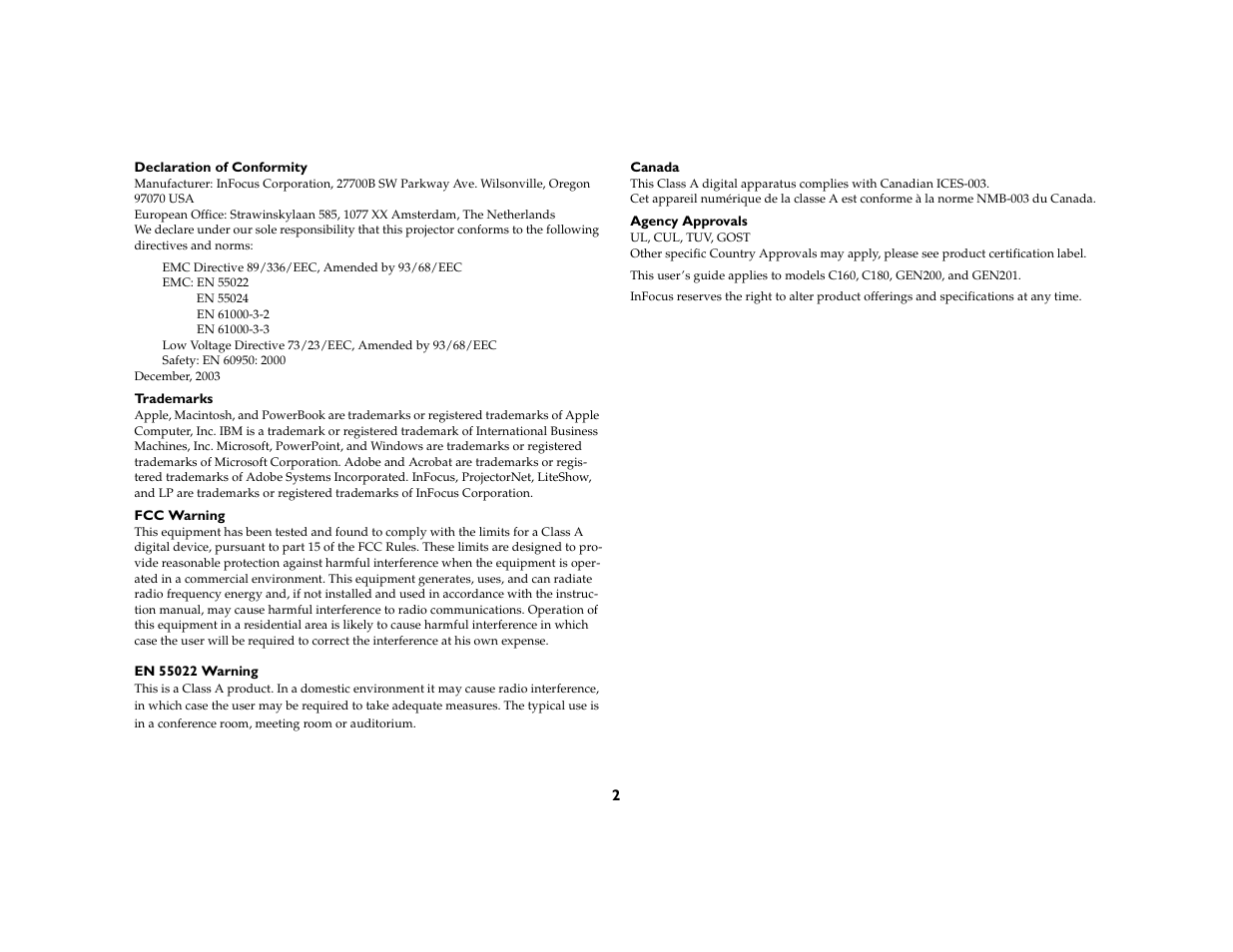 InFocus C160 User Manual | Page 4 / 52