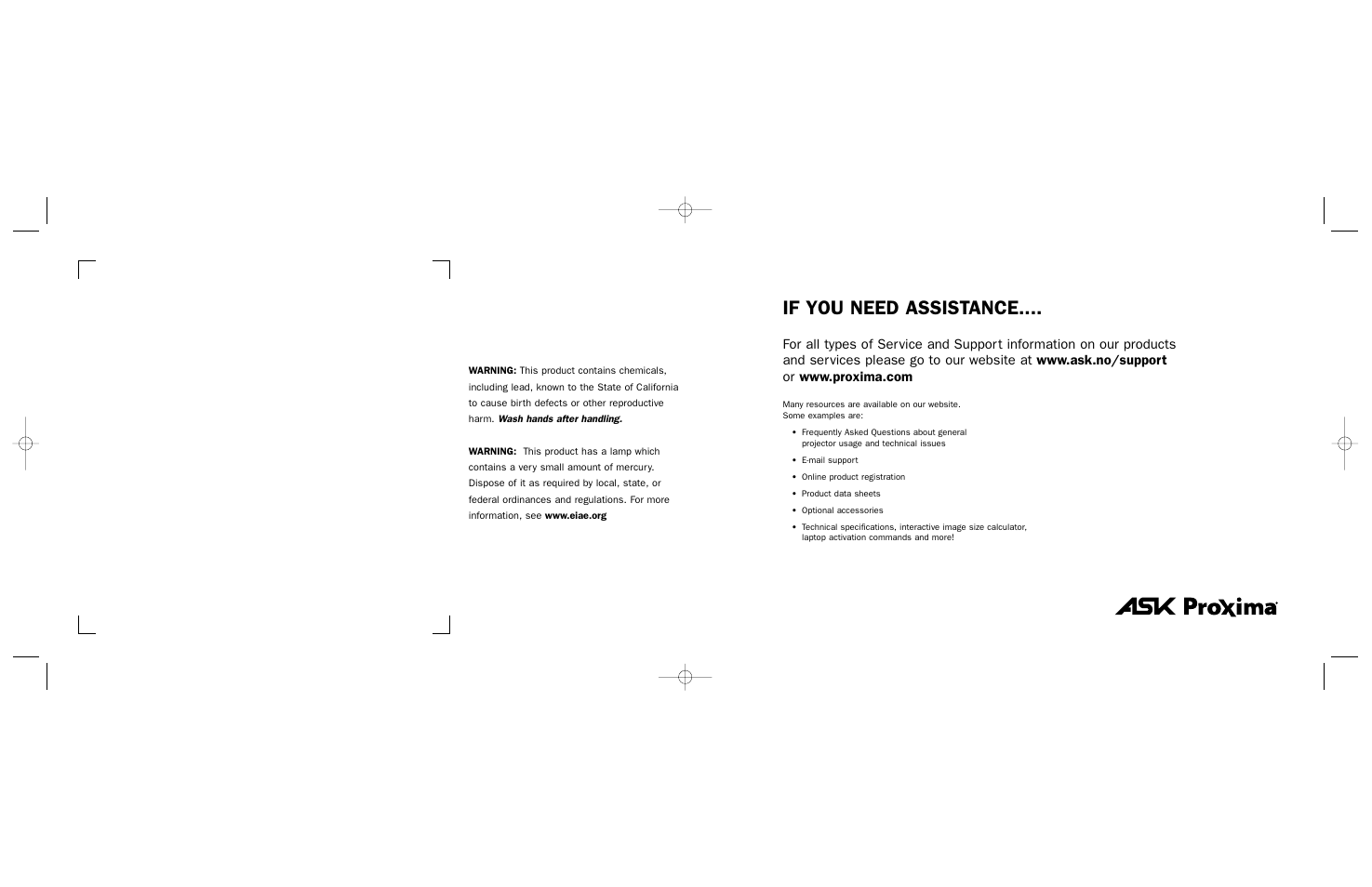 If you need assistance | InFocus C160 User Manual | Page 51 / 52