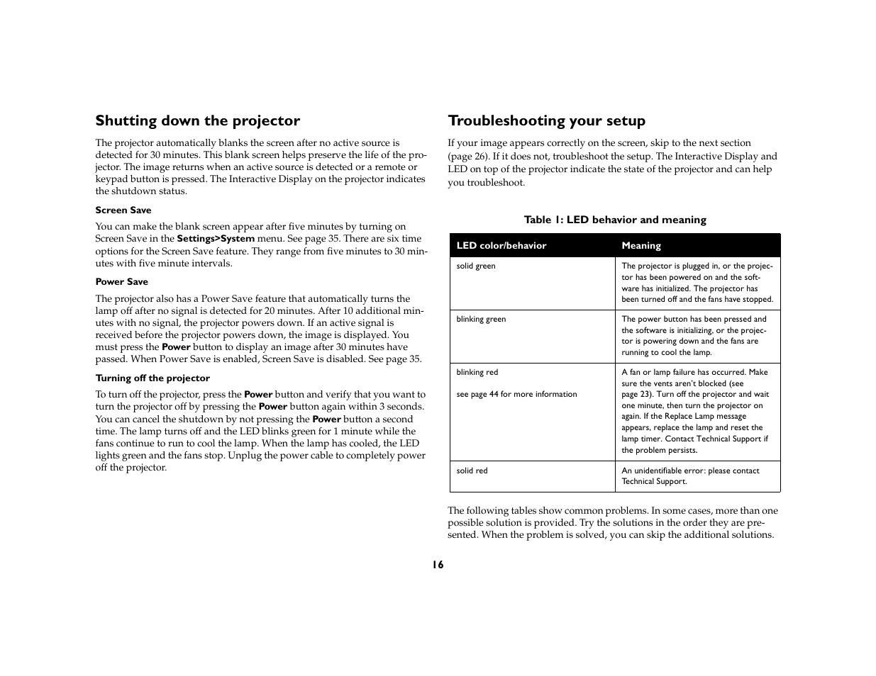 Shutting down the projector, Troubleshooting your setup | InFocus C170 User Manual | Page 16 / 51
