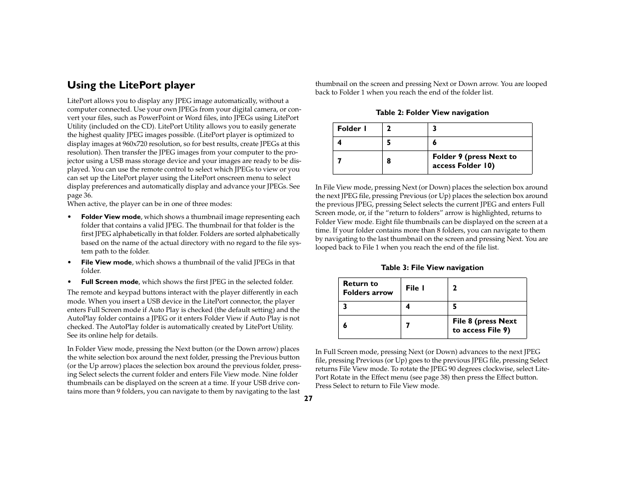 Using the liteport player | InFocus C170 User Manual | Page 27 / 51
