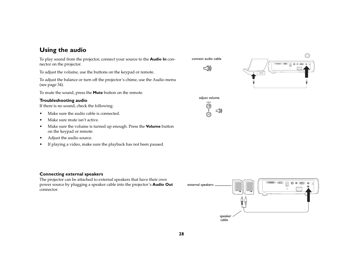 Using the audio | InFocus C170 User Manual | Page 28 / 51