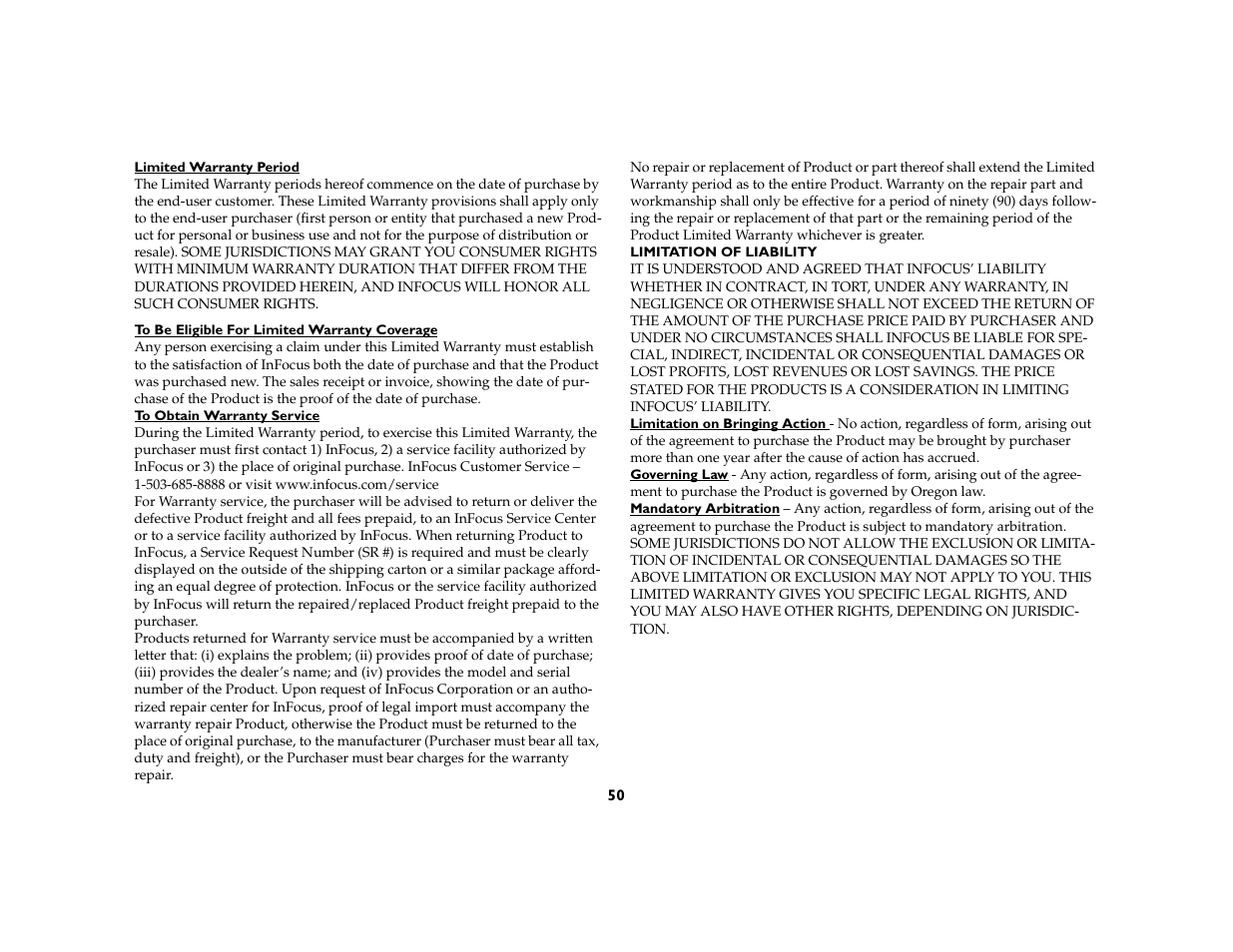 InFocus C170 User Manual | Page 50 / 51