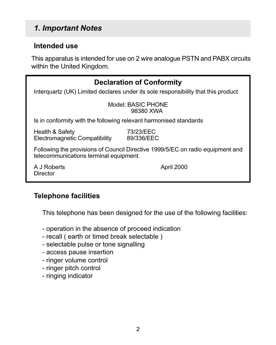 Interquartz BASIC PHONE 98380 User Manual | Page 3 / 12