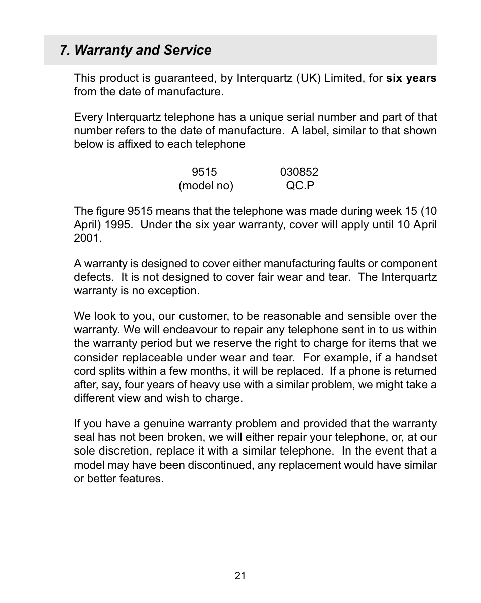 Warranty and service | Interquartz 98583 User Manual | Page 22 / 23