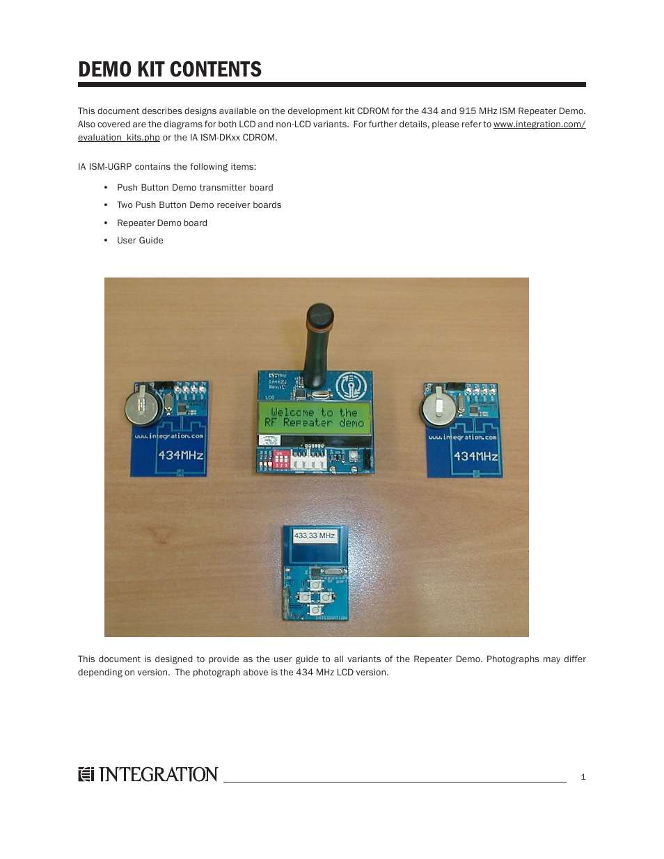 Demo kit contents | Integration 2.0r User Manual | Page 5 / 26