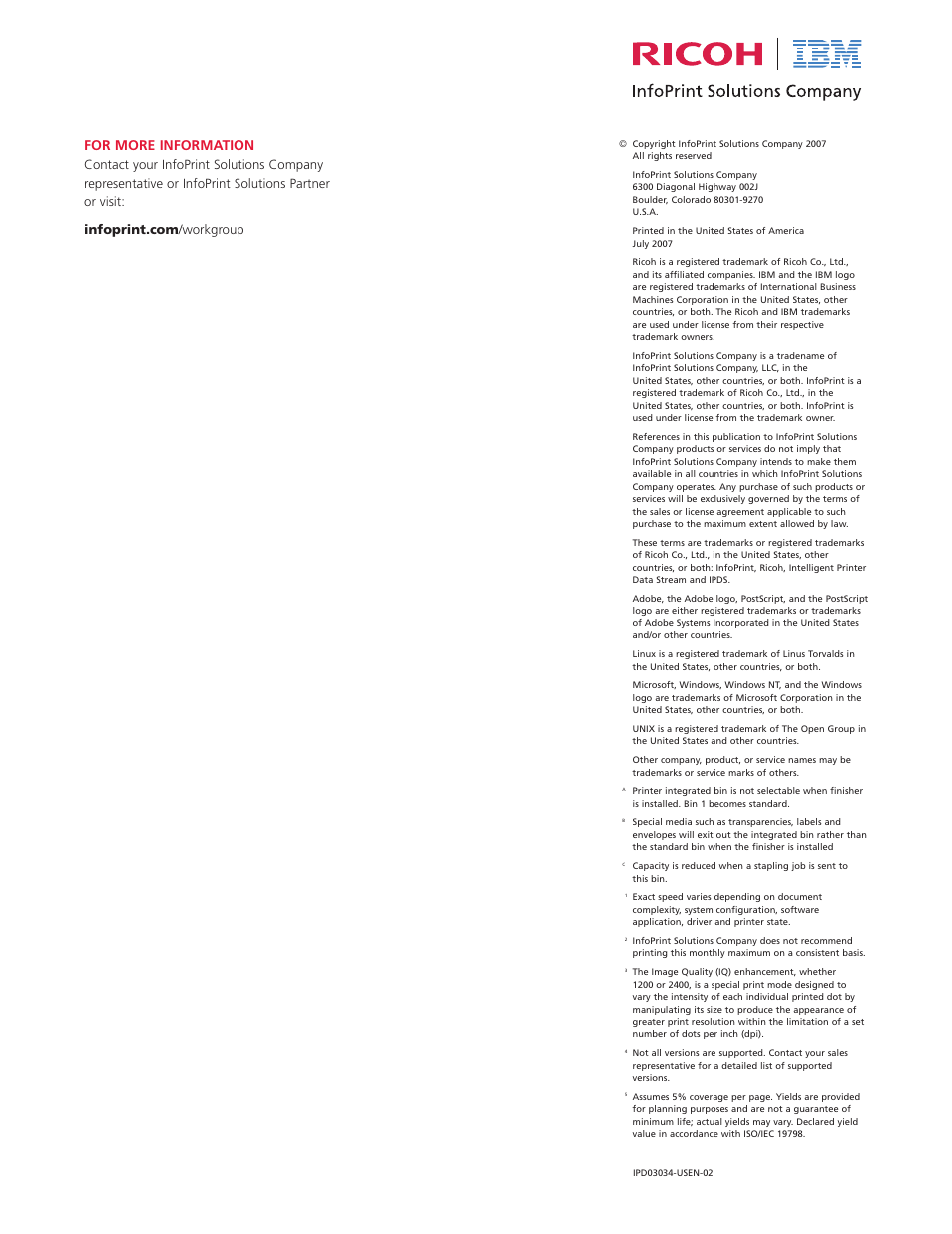 For more information | IBM Ricoh InfoPrint Color COLOR 1767 User Manual | Page 6 / 6