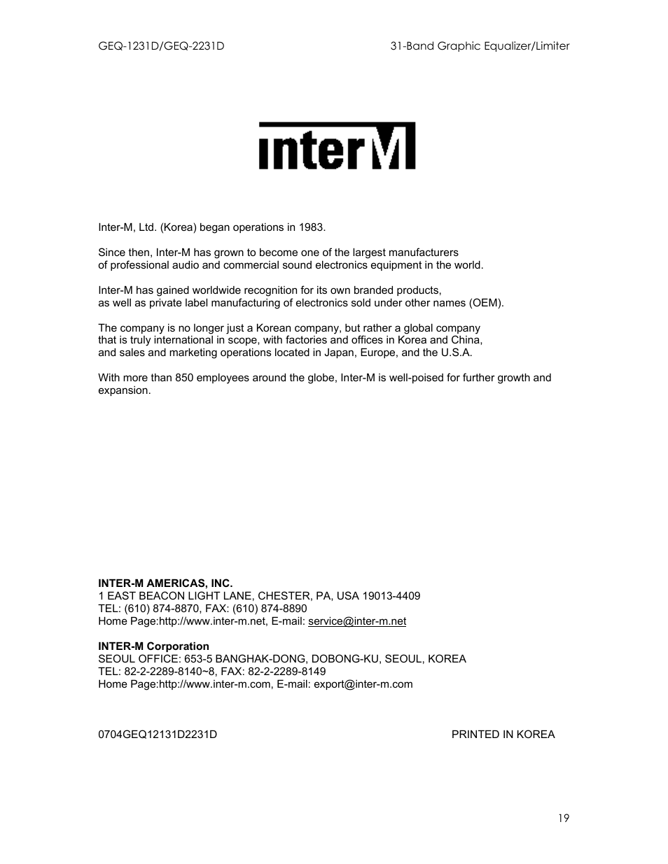 Intermec GEQ-2231D User Manual | Page 19 / 19