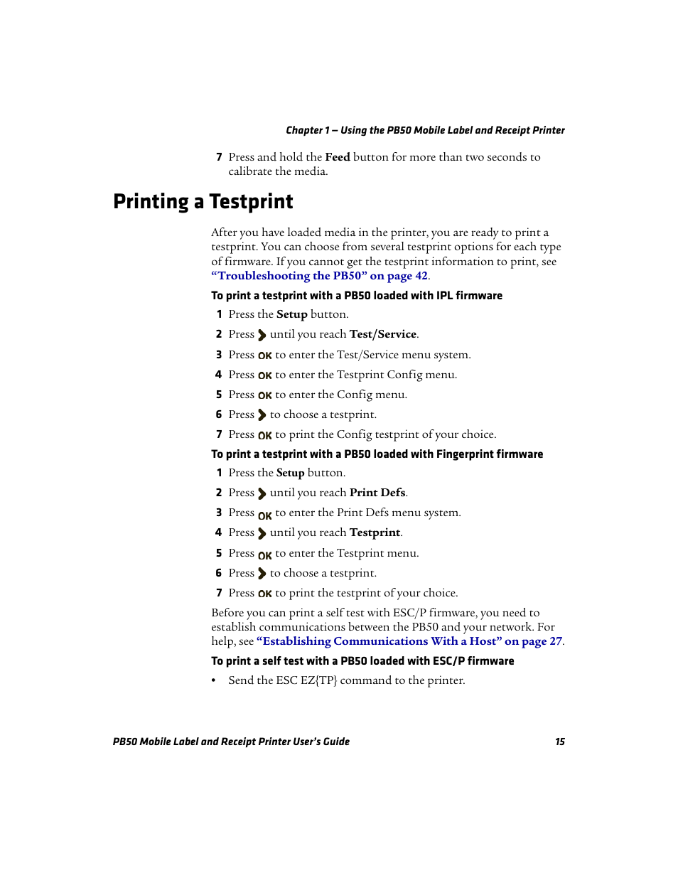 Printing a testprint | Intermec PB50 User Manual | Page 25 / 72