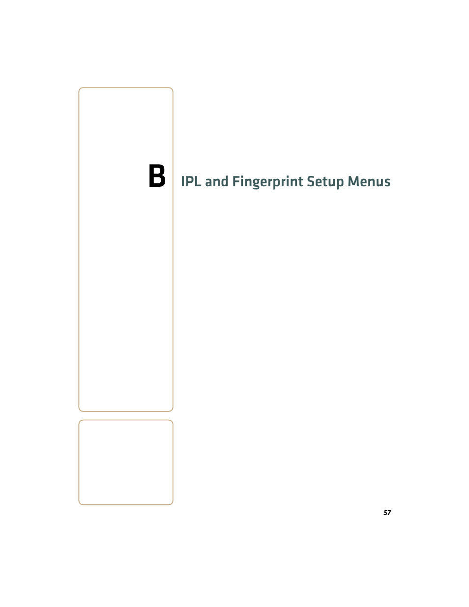Appendix b - ipl and fingerprint setup menus, Ipl and fingerprint setup menus | Intermec PB50 User Manual | Page 67 / 72
