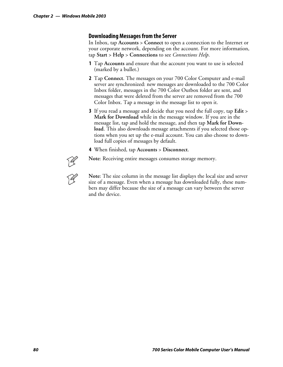 Downloading messages from the server | Intermec 700 User Manual | Page 104 / 452