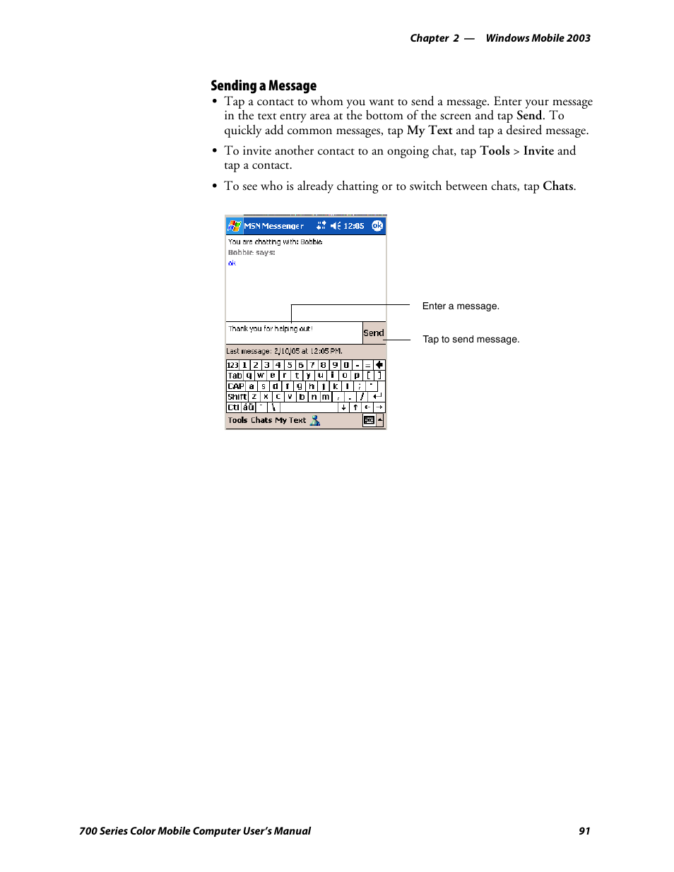 Sending a message | Intermec 700 User Manual | Page 115 / 452