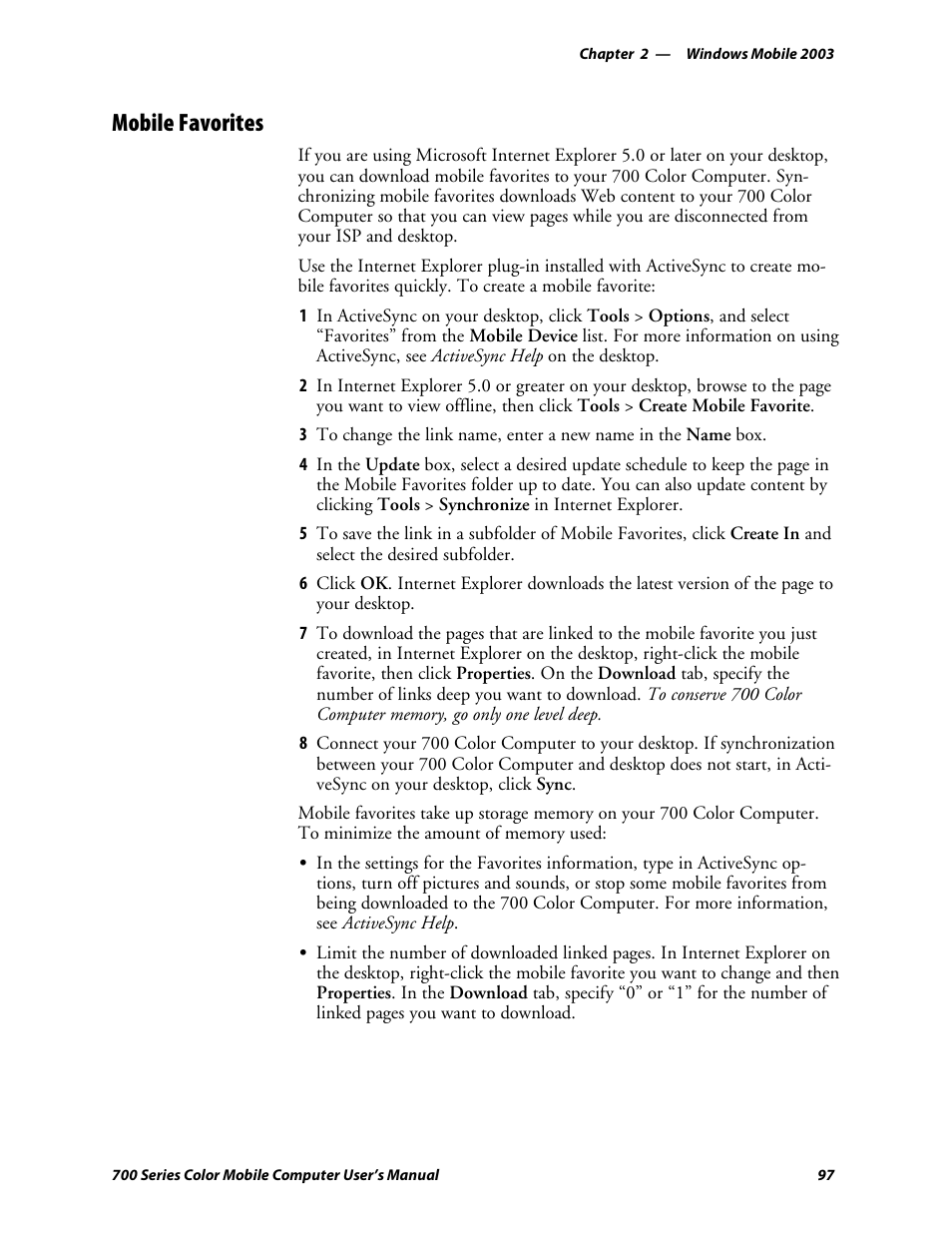 Mobile favorites | Intermec 700 User Manual | Page 121 / 452