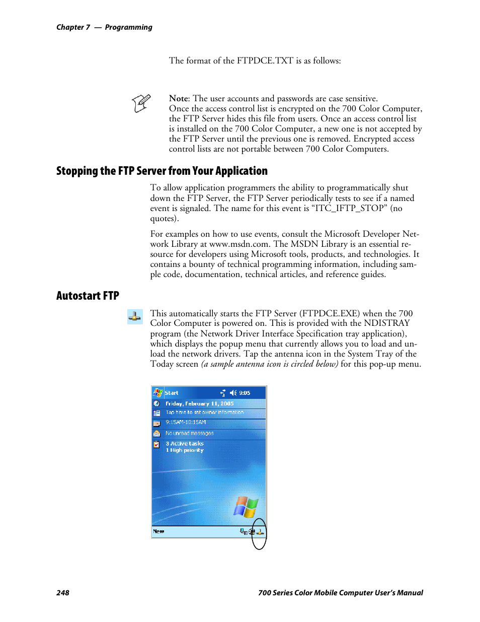 Stopping the ftp server from your application, Autostart ftp | Intermec 700 User Manual | Page 272 / 452
