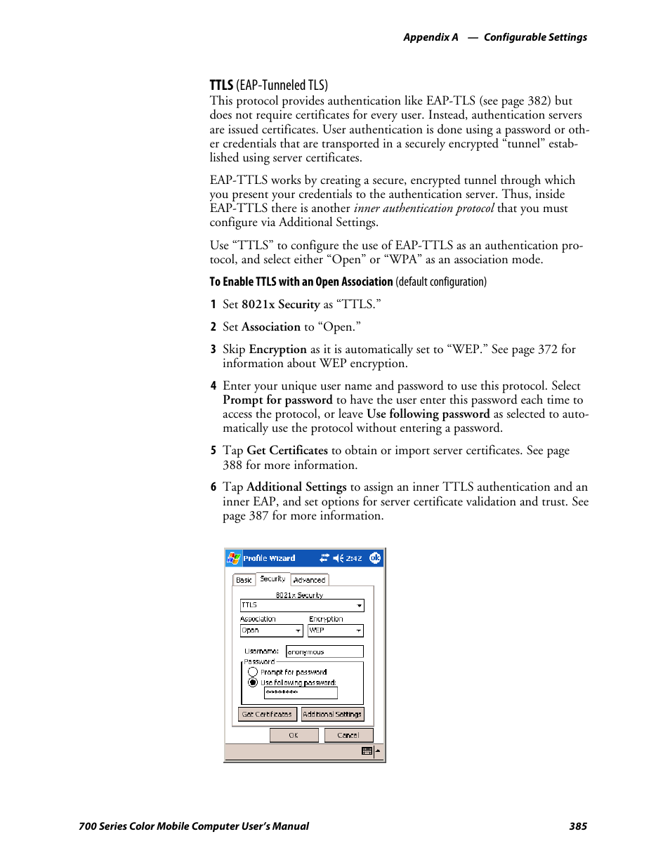 Ttls (eap-tunneled tls) | Intermec 700 User Manual | Page 409 / 452