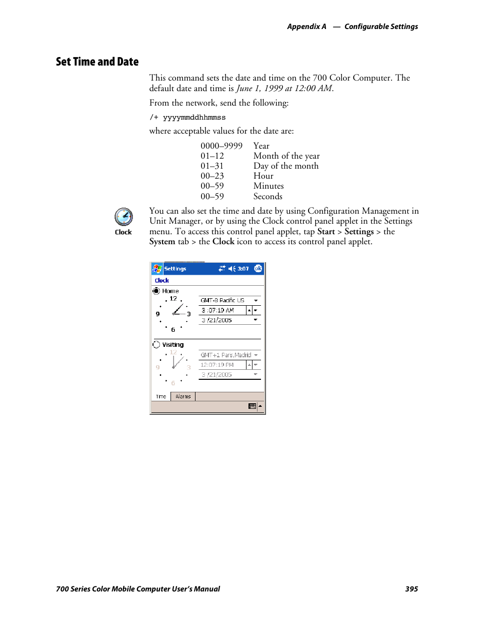 Set time and date | Intermec 700 User Manual | Page 419 / 452