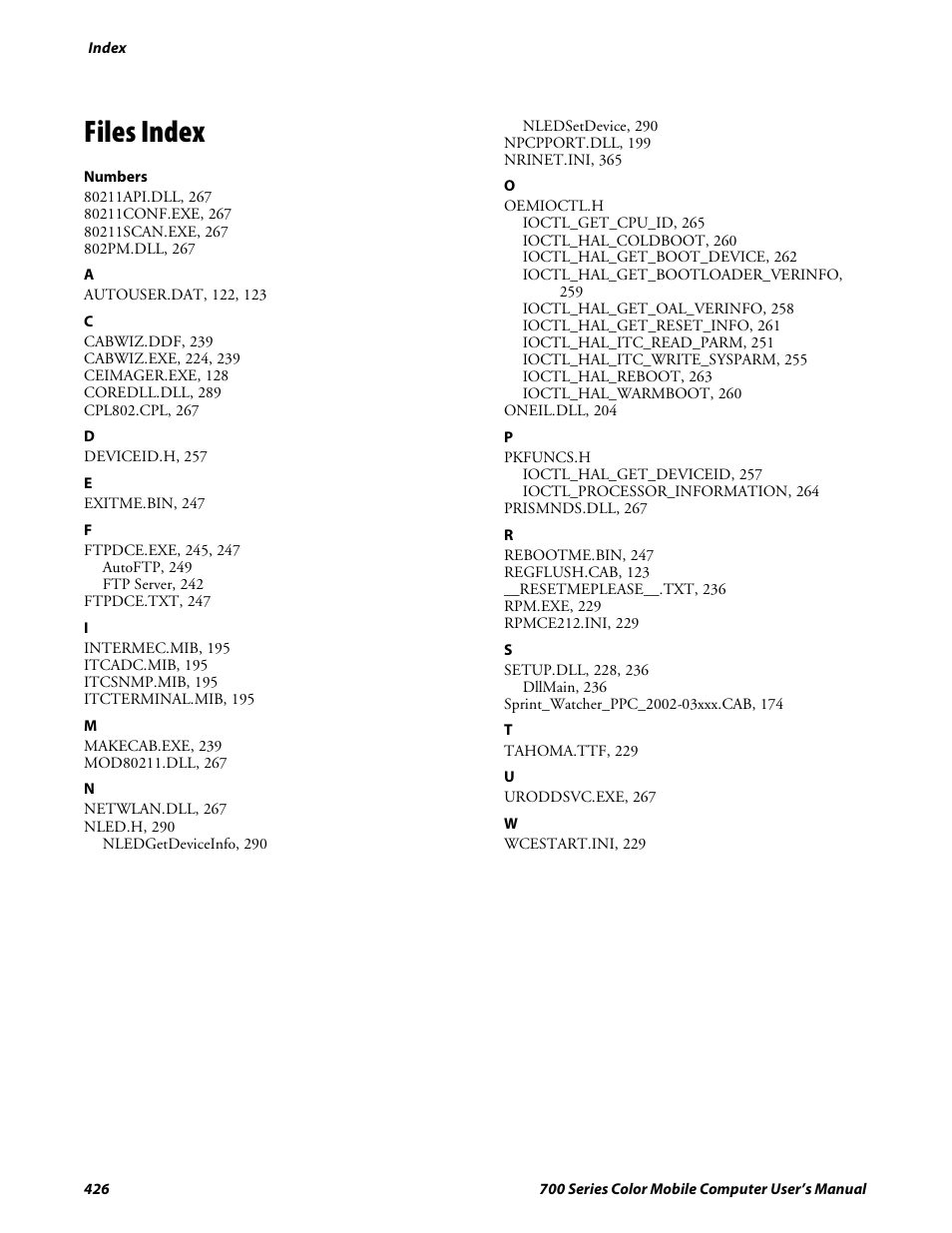 Files index | Intermec 700 User Manual | Page 450 / 452