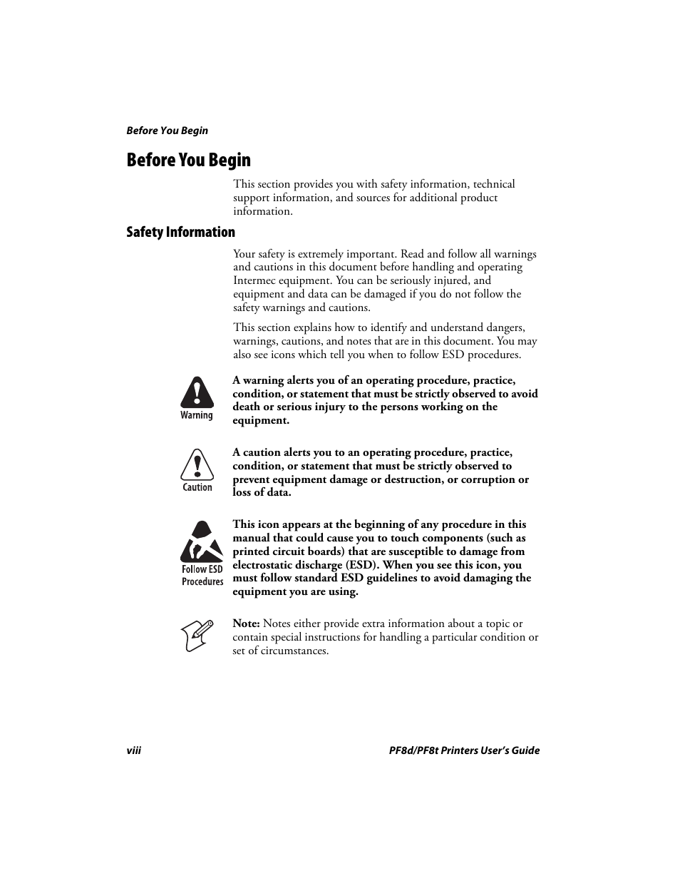 Before you begin, Safety information | Intermec PF8T User Manual | Page 11 / 68