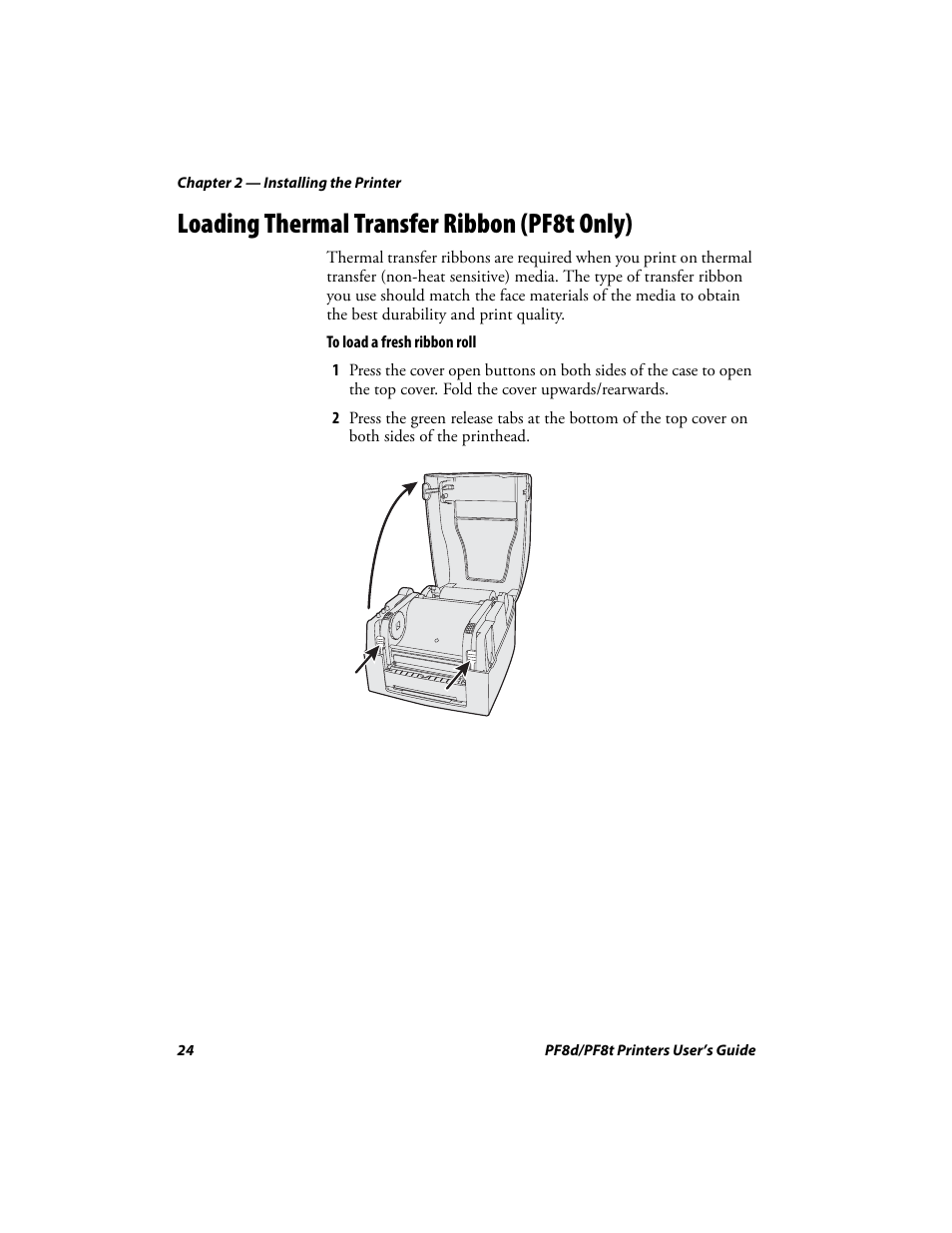Loading thermal transfer ribbon (pf8t only) | Intermec PF8T User Manual | Page 37 / 68