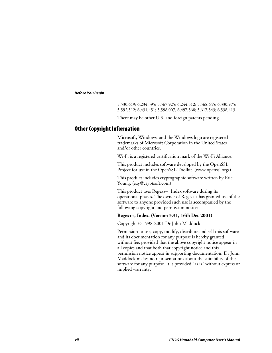 Other copyright information | Intermec CN2G User Manual | Page 12 / 102