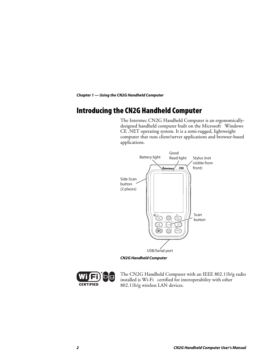 Introducing the cn2g handheld computer | Intermec CN2G User Manual | Page 14 / 102