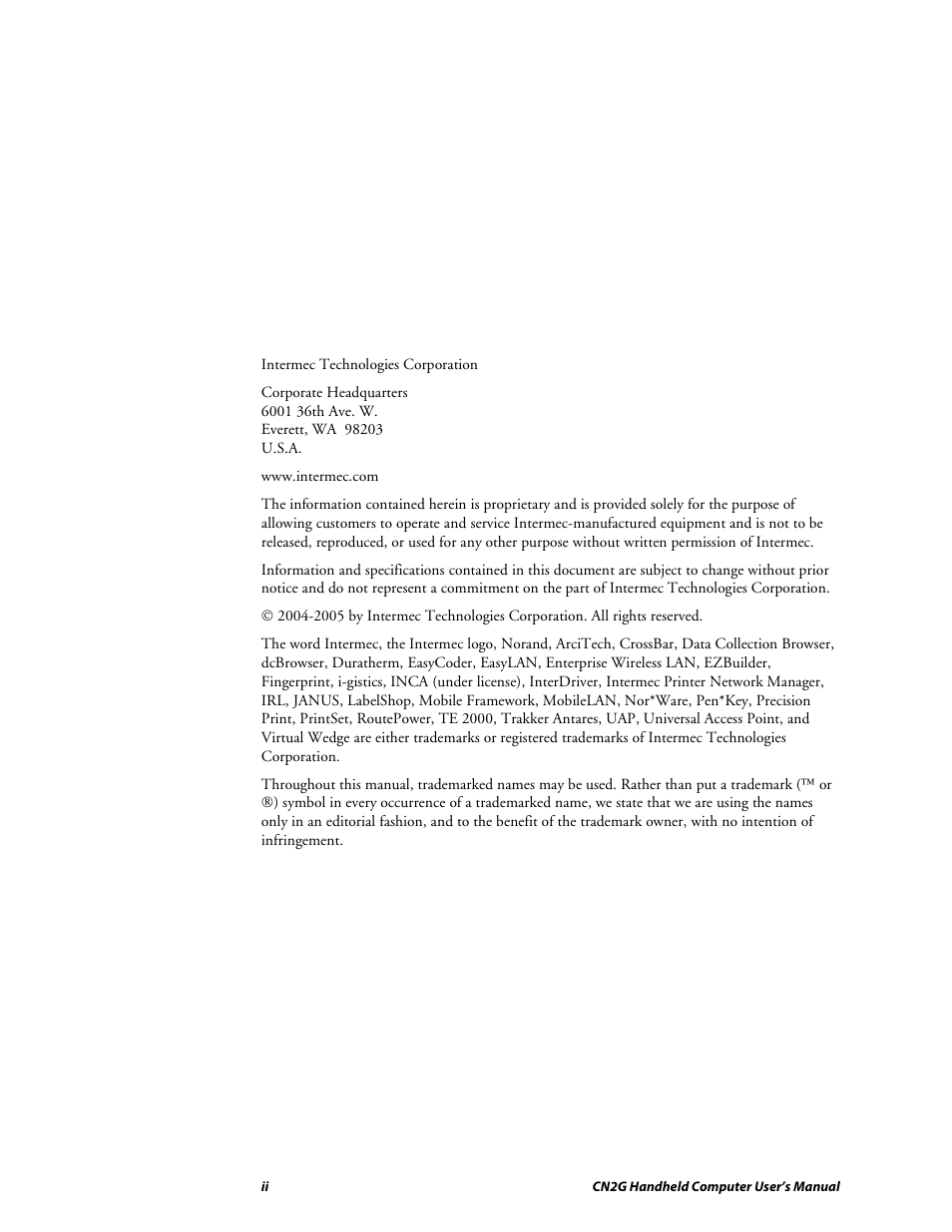Intermec CN2G User Manual | Page 2 / 102