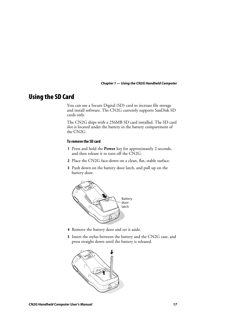 Using the sd card | Intermec CN2G User Manual | Page 29 / 102