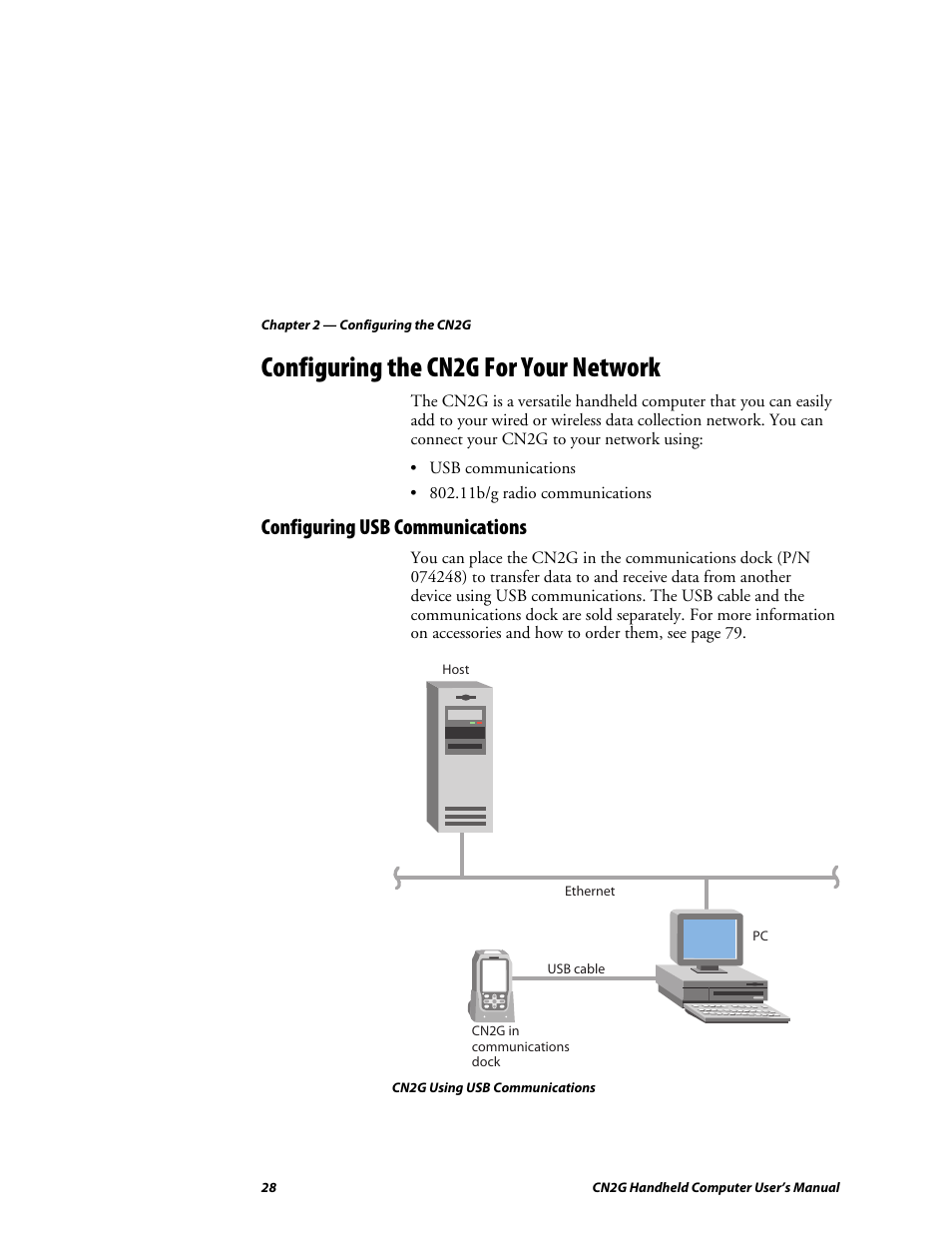 Configuring the cn2g for your network, Configuring usb communications | Intermec CN2G User Manual | Page 40 / 102
