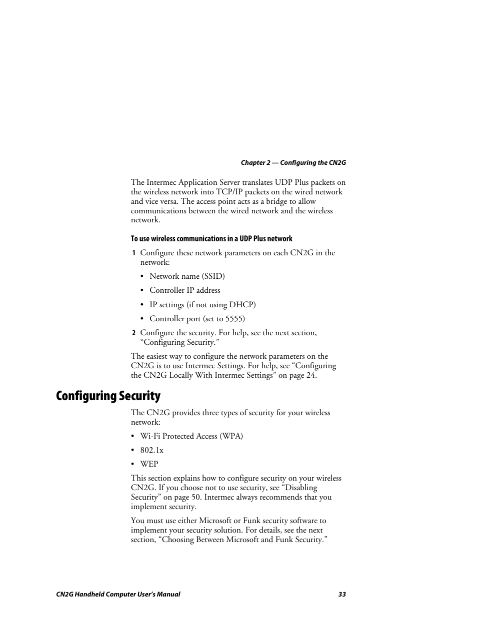 Configuring security | Intermec CN2G User Manual | Page 45 / 102