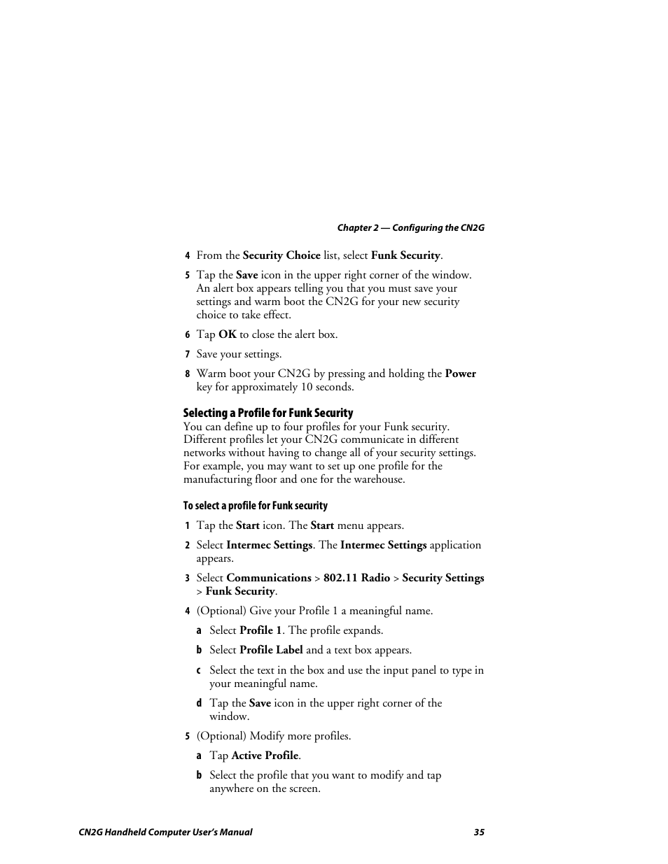 Selecting a profile for funk security | Intermec CN2G User Manual | Page 47 / 102