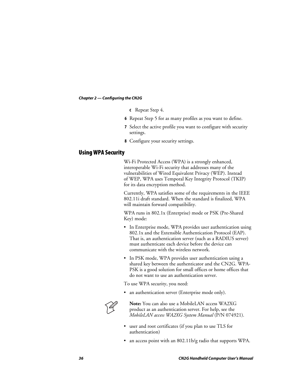 Using wpa security | Intermec CN2G User Manual | Page 48 / 102
