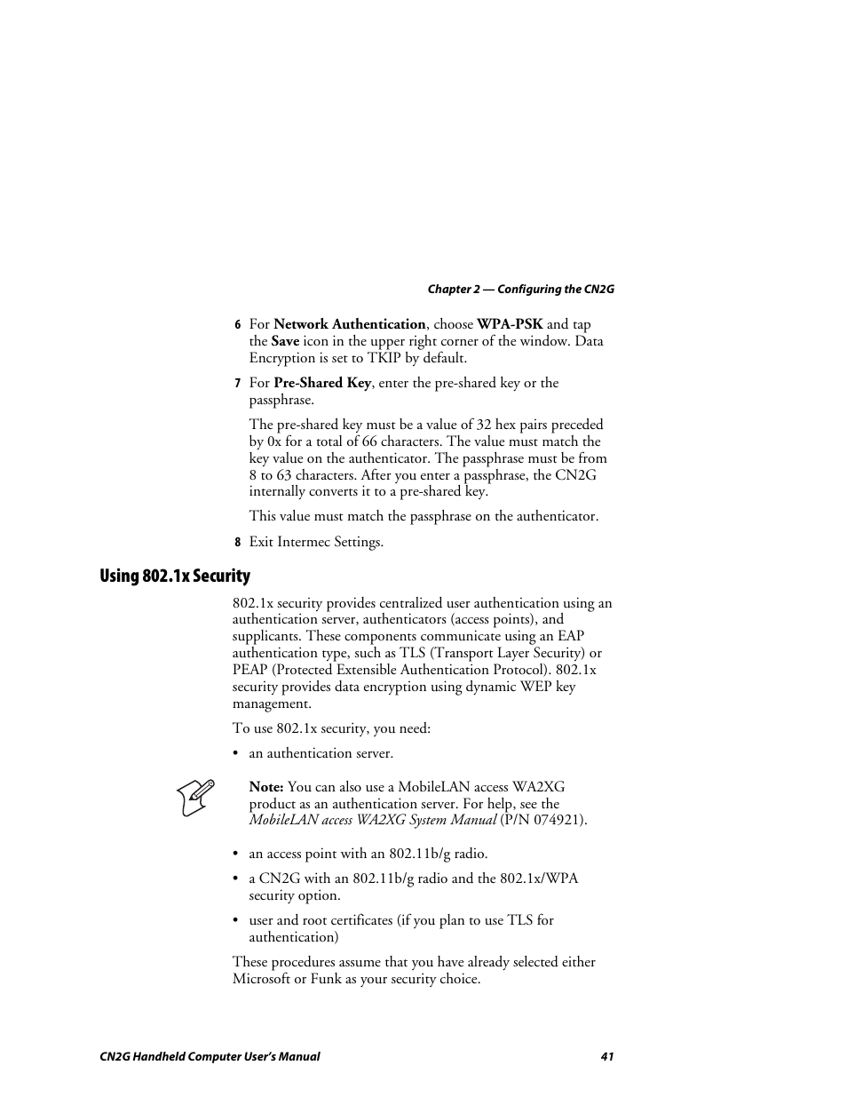 Using 802.1x security | Intermec CN2G User Manual | Page 53 / 102
