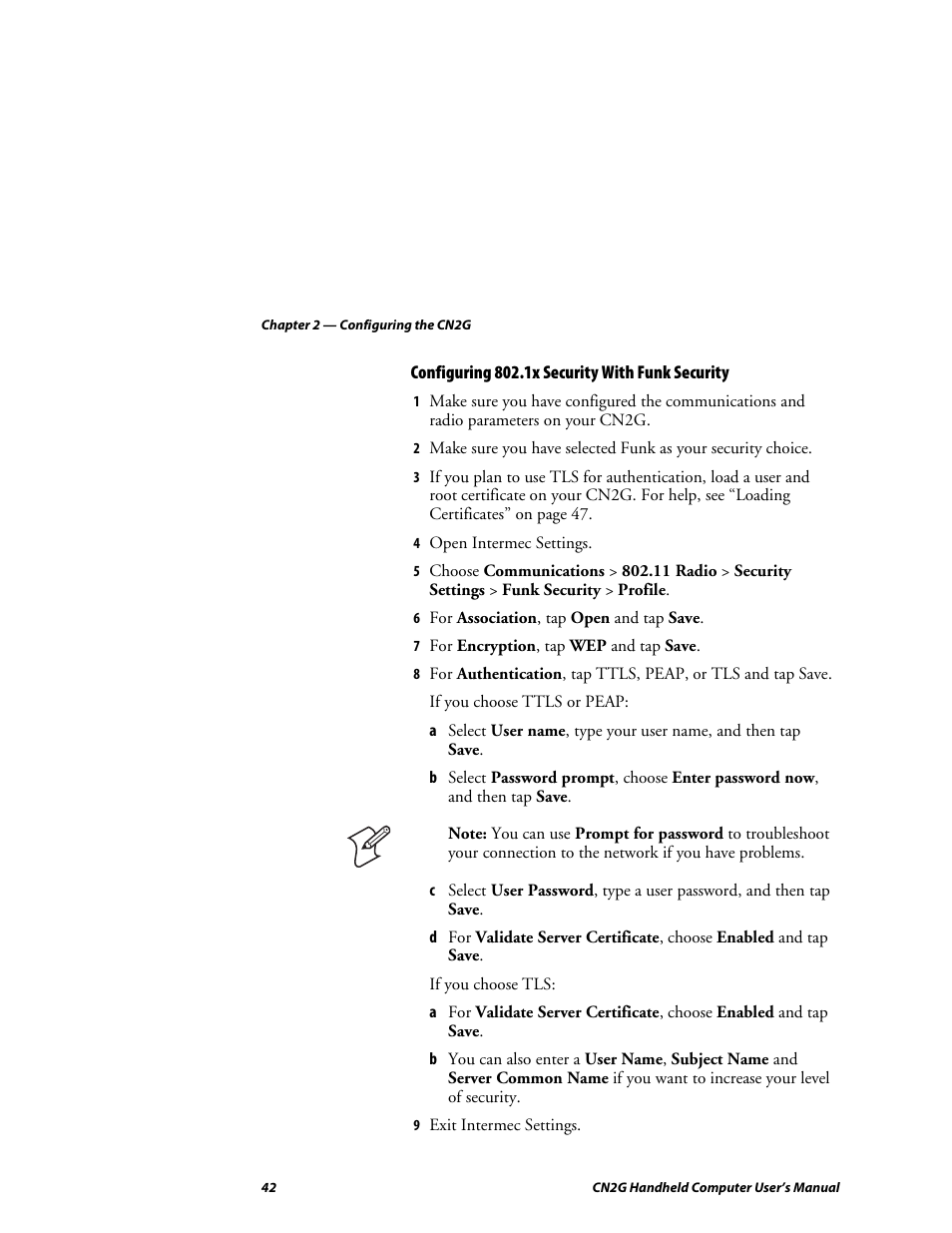Configuring 802.1x security with funk security | Intermec CN2G User Manual | Page 54 / 102