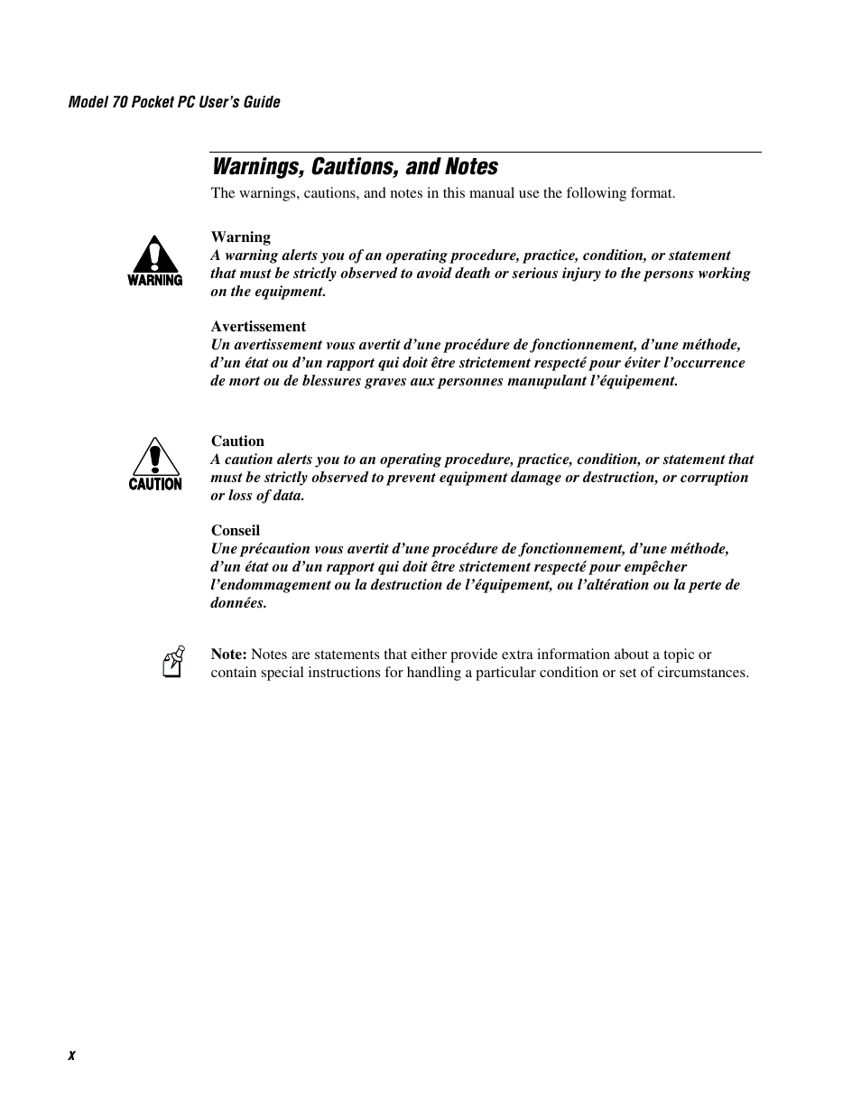 Warnings, cautions, and notes | Intermec 70 User Manual | Page 10 / 134