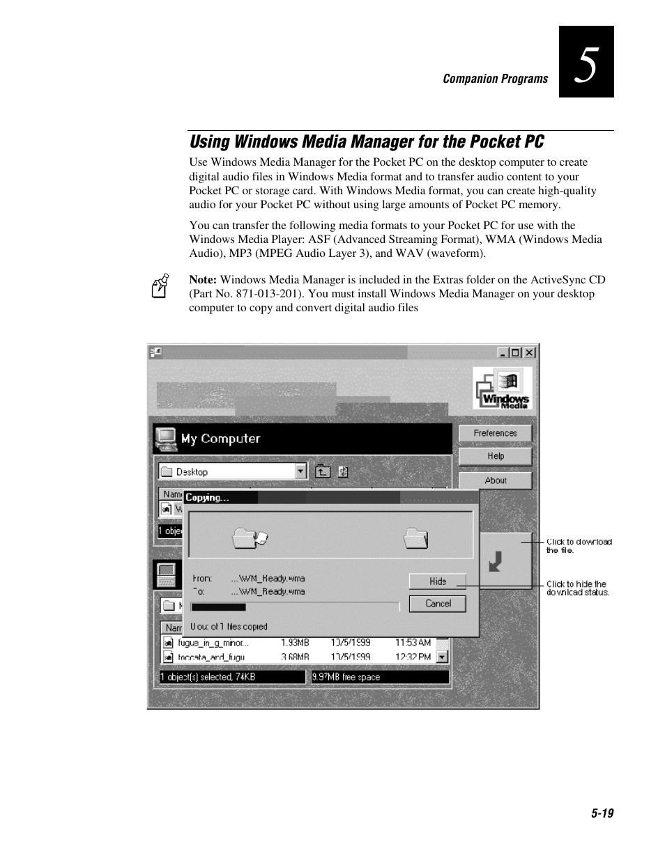 Using windows media manager for the pocket pc | Intermec 70 User Manual | Page 101 / 134