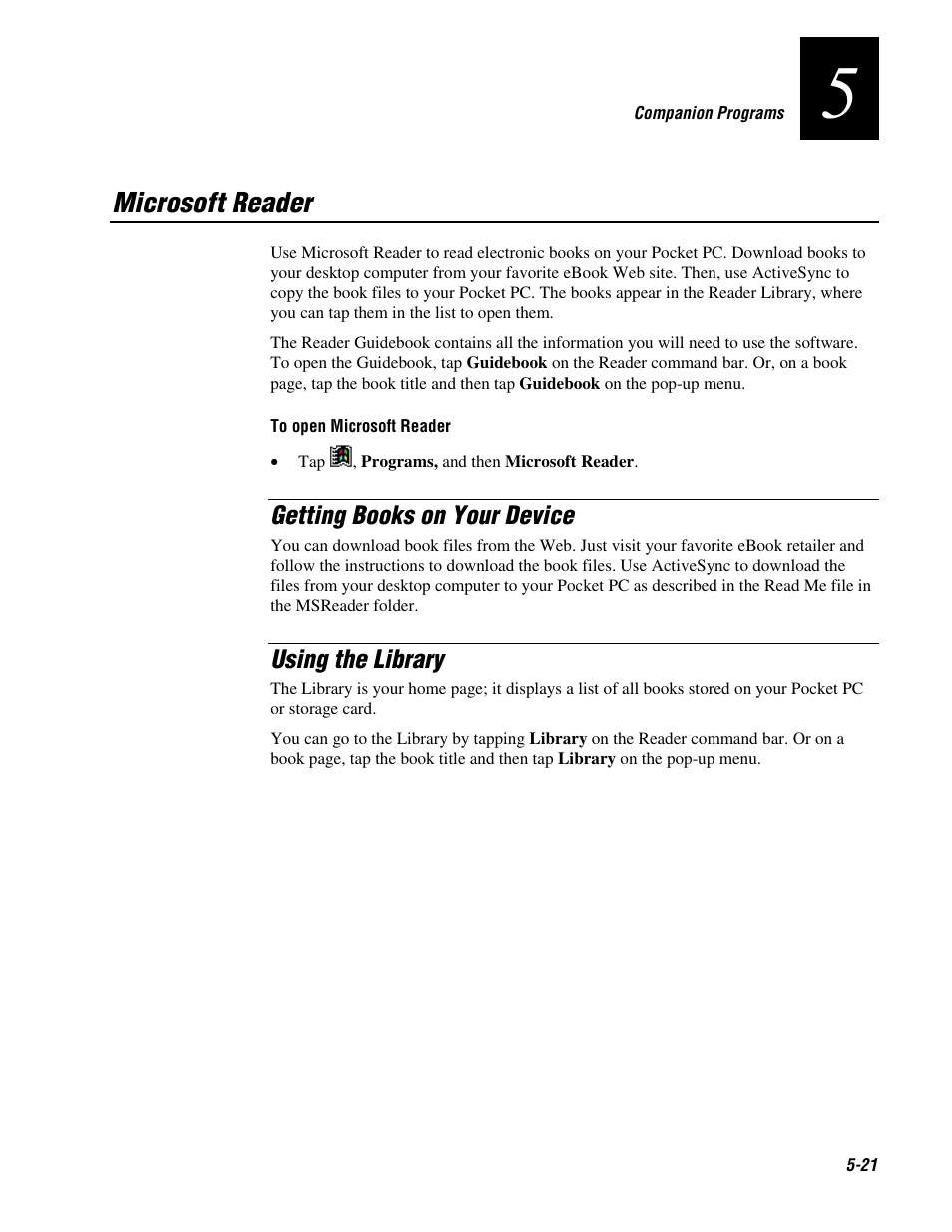 Microsoft reader, Getting books on your device, Using the library | Intermec 70 User Manual | Page 103 / 134