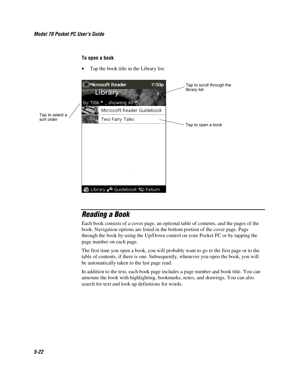 Reading a book | Intermec 70 User Manual | Page 104 / 134